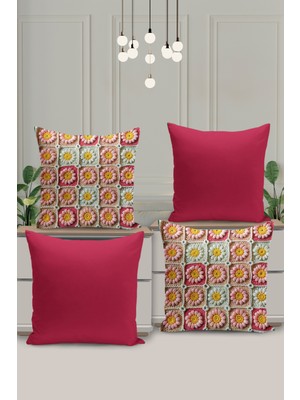 4 Lü Çift Taraflı Dijital Baskı Kırlent Kılıfı Örgü Desenli