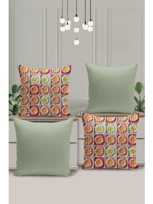 4 Lü Çift Taraflı Dijital Baskı Kırlent Kılıfı Örgü Desenli