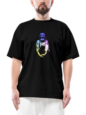 Nirvana Kurt Cobain Colored Oversize Siyah Tişört