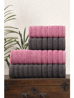 4lü Havlu Seti Dalga 50X85CM(2AD.)+70X140CM(2AD.) Mürdüm-Antrasit