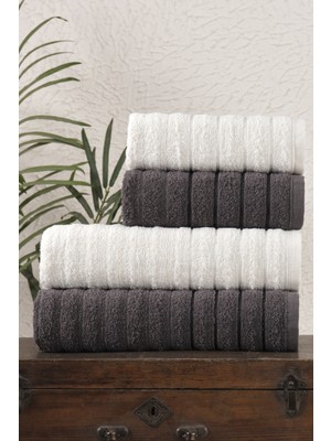 4lü Havlu Seti Dalga 50X85CM(2AD.)+70X140CM(2AD.) Antrasit-Krem