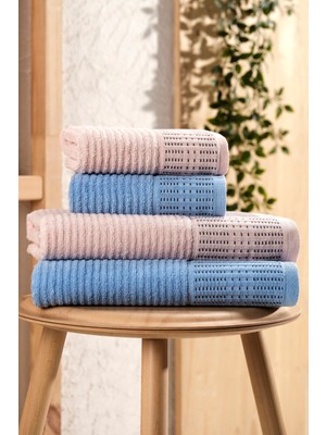 4lü Havlu Seti Karaca Premium 50X85CM+90X160CM Mavi-Pudra