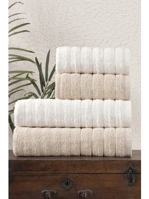 4lü Havlu Seti Dalga 50X85CM(2AD.)+70X140CM(2AD.) Bej-Krem