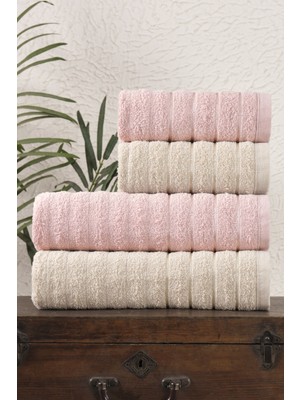 4lü Havlu Seti Dalga 50X85CM(2AD.)+70X140CM(2AD.) Pudra-Bej