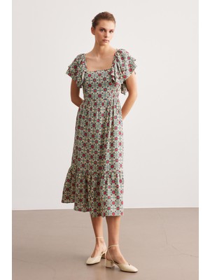 Çok Renkli Gipe Detaylı Maxi Elbise