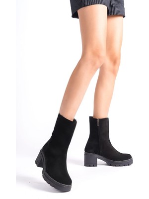 Kadın Hakiki Süet Deri Fermuarlı Bot 5090
