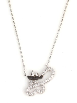 925 Ayar Gümüş Aşk Kelebeği Modeli Kolye, Beyaz - Beyaz Taş