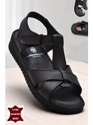 204 Tam Ortopedik Hakiki Deri Kadın Sandalet Topuk Jel Taban Kadın Deri Sandalet