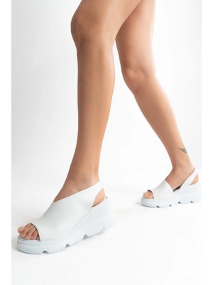 Kadın Cilt Hakiki Deri Dolgu Topuklu Sandalet 6211 Buz Gri