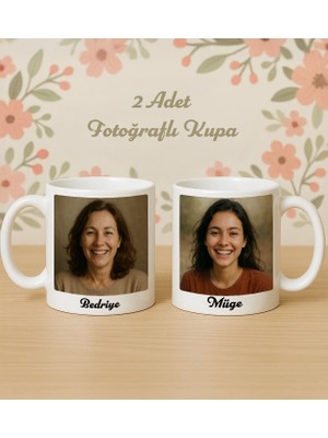 Bk Gift Kişiye Özel Anne&çocuk Fotoğraflı 2'li Beyaz Kupa Bardak -1, Anneye Hediye Anneler Günü Hediyesi, Arkadaşa Hediye, Sevgiliye Hediye