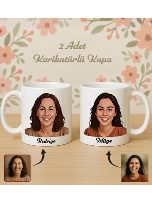 Bk Gift Kişiye Özel Anne&çocuk Karikatürlü 2'li Beyaz Kupa Bardak -1, Anneye Hediye Anneler Günü Hediyesi, Arkadaşa Hediye, Sevgiliye Hediye