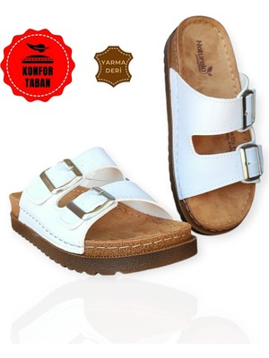 Kadın Anatomik Comfort Deri Çift Bantlı Luxury Günlük Terlik