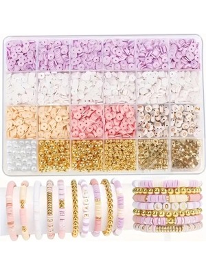 Yiğit Aksesuar Lila Beyazlı Fimo Boncuk Harf Boncuk ve Ara Aparat Takı Yapım Seti Malzemeleri 6