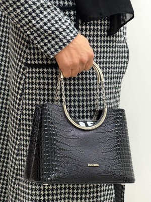 Krıste Bell 7140-T Timsah Siyah Rugan Askılı Şık Kadın Omuz Çanta