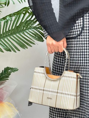 Krıste Bell 7140-E Ekose-Bej Askılı Şık Kadın Omuz Çanta