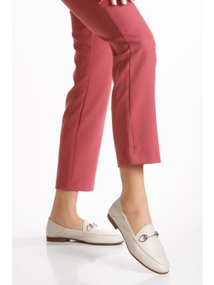 İnyola Shoes Kadın Hakiki Deri Toka Detaylı  Babet 1038 Bej Cilt