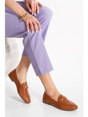 İnyola Shoes Kadın Hakiki Deri Toka Detaylı  Babet 1038 Bej Cilt