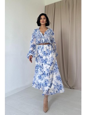 Passense Mavi Biye Detaylı Elbise