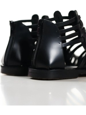 İnyola Shoes Kadın Hakiki Deri Fermuarlı  Bodrum Sandaleti 6255