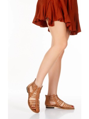 İnyola Shoes Kadın Hakiki Deri Fermuarlı  Bodrum Sandaleti 6255