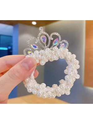 inci Taşlı Prenses Topuz Taç Balerin Kore Tarzı Lastiktik Simit Toka