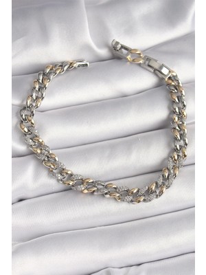 Pirinç Mix Renk Zirkon Taşlı Zincir Model Vıp Seri Kadın Bileklik