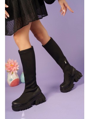7018 Kadın Cilt Dalgıç Kumaş Kalın Taban Çizme