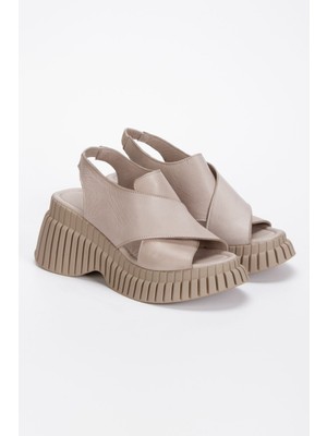 Kadın Hakiki Deri Dolgu Topuklu Sandalet 6289 Buz Gri