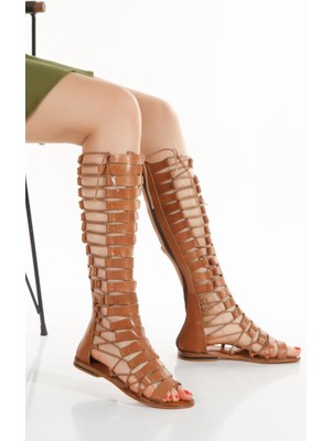İnyola Shoes Kadın Hakiki Deri Uzun Gladyator Sandalet 6280