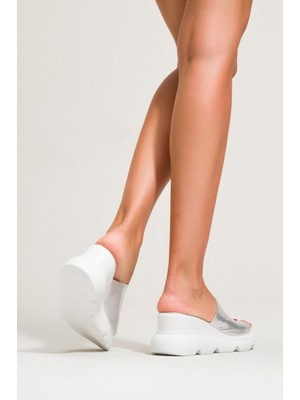 İnyola Shoes Kadın Cilt Hakiki Deri Dolgu Topuklu Terlik 6307 Lame