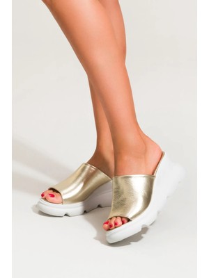 İnyola Shoes Kadın Cilt Hakiki Deri Dolgu Topuklu Terlik 6307 Lame