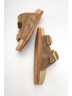 İnyola Shoes Kadın Hakiki Süet Deri Çift Bantlı Terlik 6296