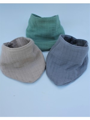 %100 Pamuklu 8 Kat Muslin Kumaş Çift Çıtçıtlı 3'lü Bebek Mama Önlüğü/ağız Mendili Fular