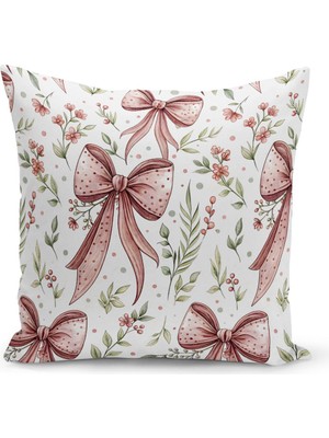 Fiyonklu Kiraz  Serisi Çift Tarafı Dijital Baskılı Kırlent Kılıfı (Cherry With Bow)