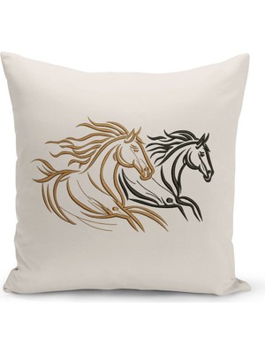 Klasik At Serisi Çift Tarafı Dijital Baskılı Kırlent Kılıfı (Horse)