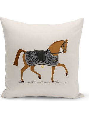 Klasik At Serisi Çift Tarafı Dijital Baskılı Kırlent Kılıfı (Horse)