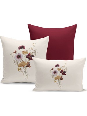 Flower Bahar Serisi Çift Tarafı Dijital Baskılı  3'lü Kırlent Kılıfı Seti (Spring)