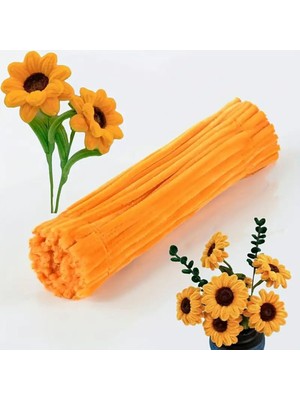 Turuncu Renkli 50 Adet Şönil, Eğitici Şönil Seti, Tüylü Tel, 30 Cm, Peluş Tel