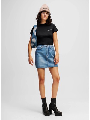 Karl Lagerfeld Jeans Bisiklet Yaka Düz Siyah Kadın T-Shirt A1W17004