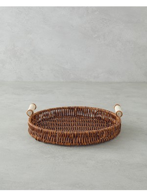 English Home Boho Kahverengi Plastik Rattan Tepsi 25X25X3 cm Şık ve Kullanışlı Mutfak Aksesuarı