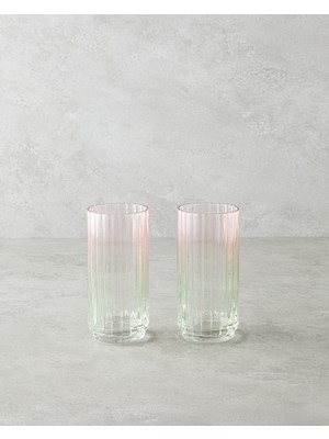 English Home Glimmer Cam 2'li Bardak 400 ml Pembe - Yeşil