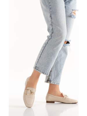 İnyola Shoes Kadın Cilt Hakiki Deri Tokalı Küt Burun Babet 1028