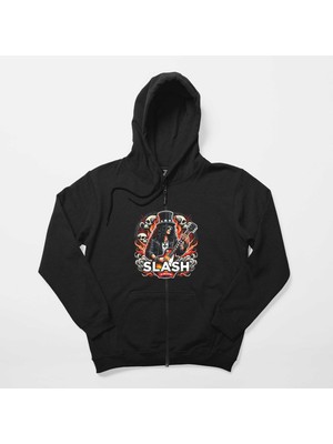 Slash Gibson Siyah Fermuarlı Kapşonlu Sweatshirt