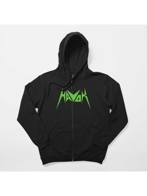 Havok Green Logo Siyah Fermuarlı Kapşonlu Sweatshirt