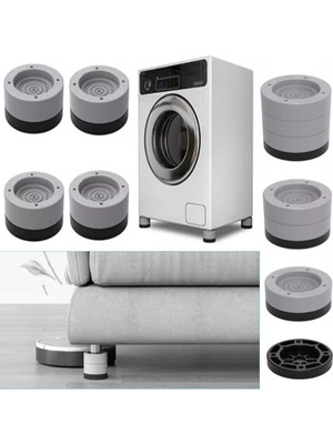 Beyaz Eşya Ayağı Çamaşır Makinesi Mobilya Titreşim Önleyici Kaydırmaz ve Yükseltici 4 Lü Set (8,5 Cm)
