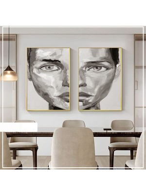 Harikabirev|siyah-Krem Soyut Kadın Portresi|çerçeveli Cam Tablo  2li Dikey
