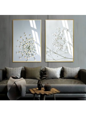 Harikabirev|beyaz Soft Renk Çiçek Kombini 1 Yeni|çerçeveli Cam Tablo  2li Dikey