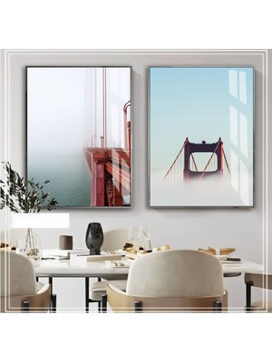 Harikabirev|soft Sisli Newyork Köprüsü Modeli Yeni 01 |çerçeveli Cam Tablo  2li Dikey