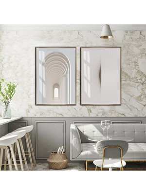 Harikabirev|beyaz Soft Soyut Kemerli Mimari Kapı Konmbin |temperli Çerçeveli Cam Tablo  2li Dikey