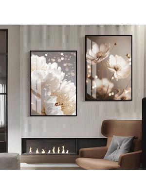 Harikabirev|özel Soft Çiçek Yaprak Kombini 3 Yeni|çerçeveli Cam Tablo  2li Dikey